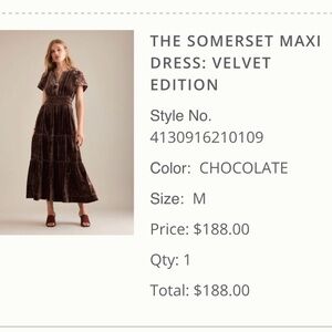 Anthropologie Velvet Maxi Dress in Chocolate Brown